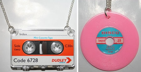 cassette and vinyl necklace