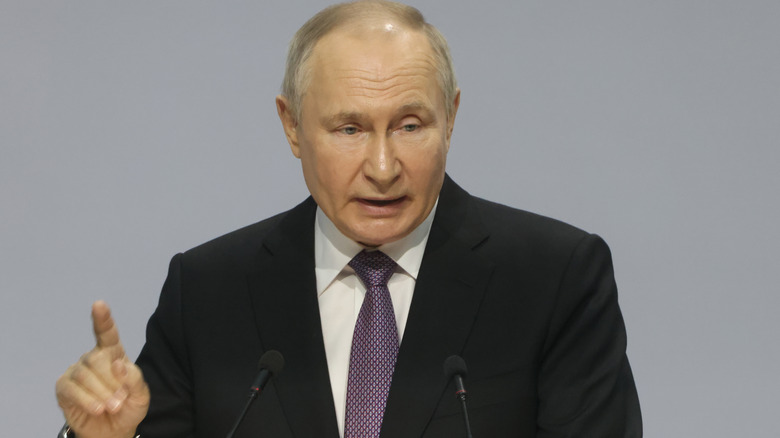 Vladimir Putin giving a speech