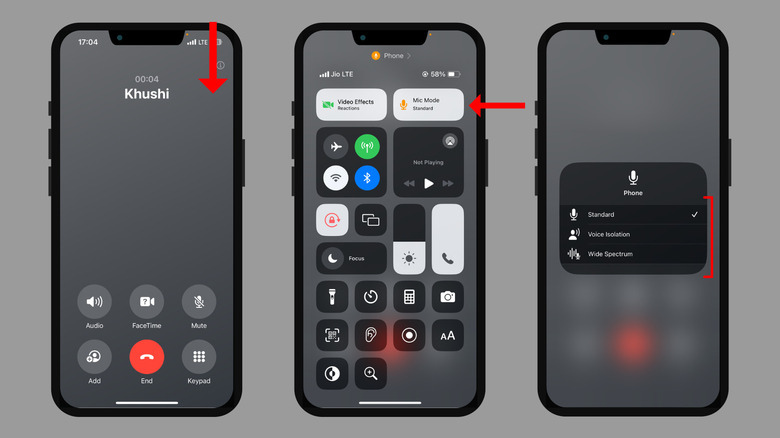 Steps to switch between mic modes on an iPhone