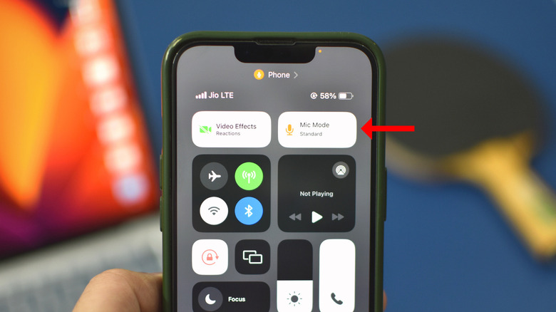 Mic modes option in Control Center of an iPhone