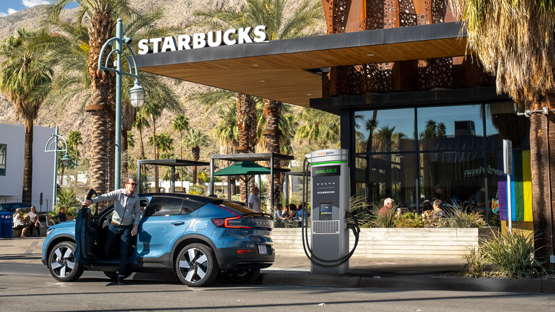 Volvo EV charging at Starbucks