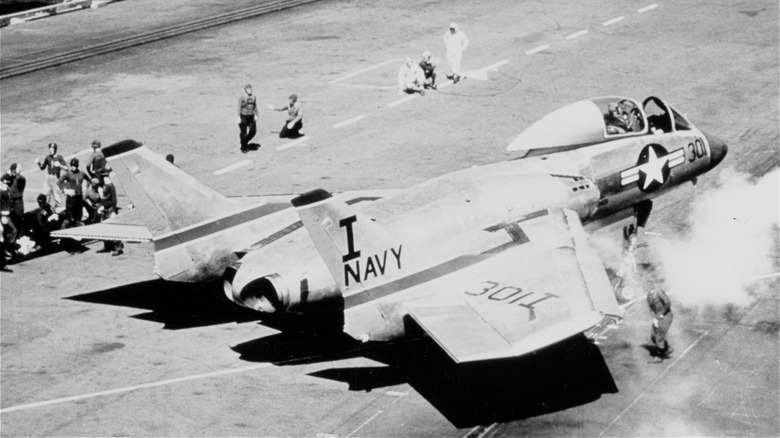 Vought F7U Cutlass taxiing runway