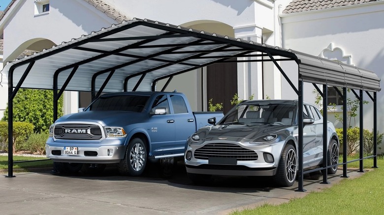 Two vehicles under Walsunny carport in driveway