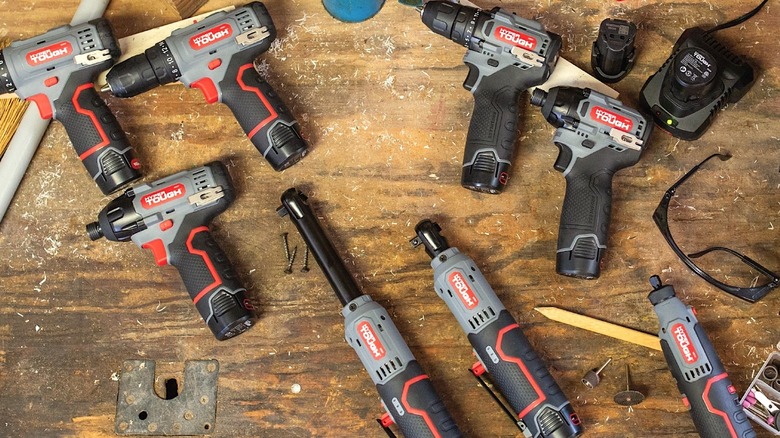 Picture showing an array of Hyper Tough 12V tools
