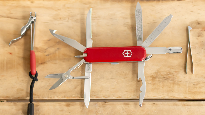 Victorinox Swiss Army Knife Minichamp model kept on table