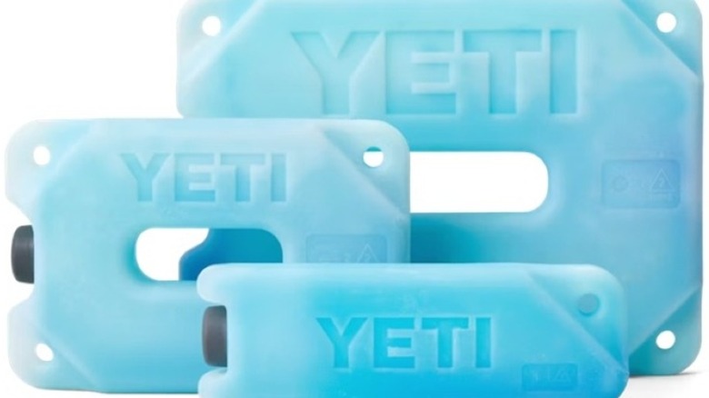An assortment of Yeti Ice Blocks for keeping food and drinks cold.