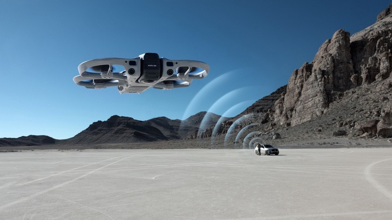 DJI Avata 360 drone filming car with lock in features