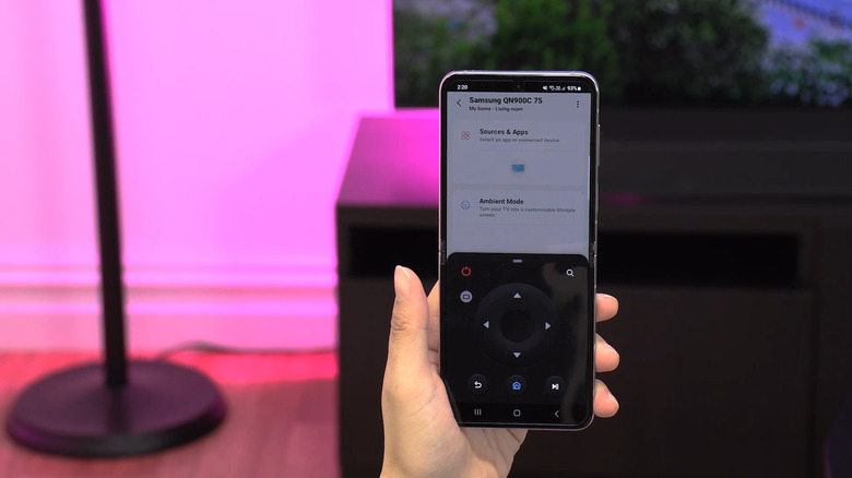 Samsung phone showing virtual remote in the SmartThings app