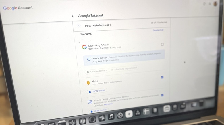 Selecting service for Google Takeout