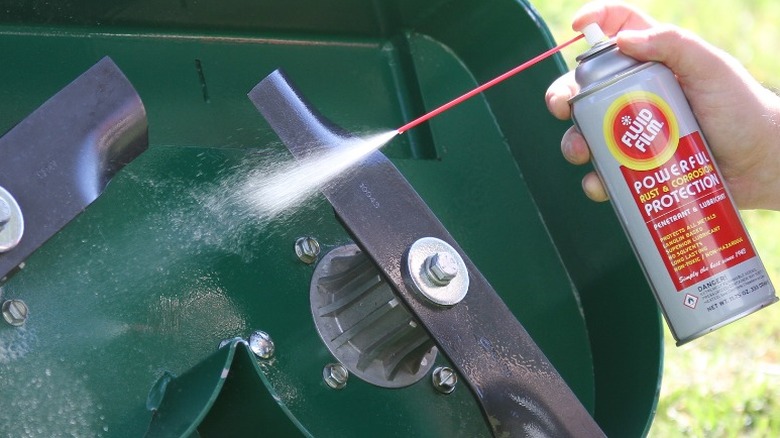 Fluid Film getting sprayed on mower