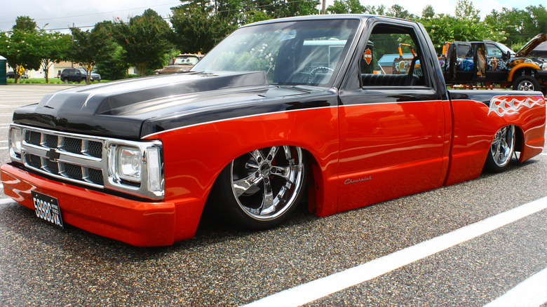 Lowered Chevy pickup truck parked