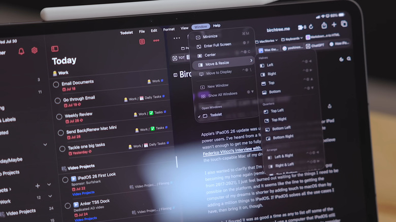 iPadOS 26 app menu bar for Todoist showing multiple menus and options