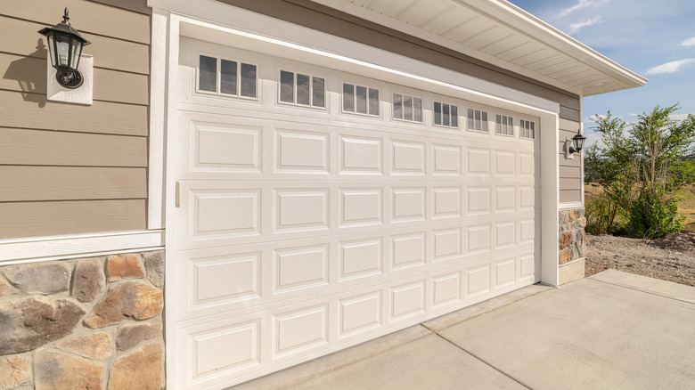 A large closed residential garage door.