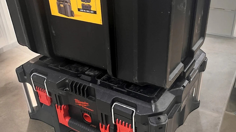 A ToughSystem box connected to a Packout case via an adapter