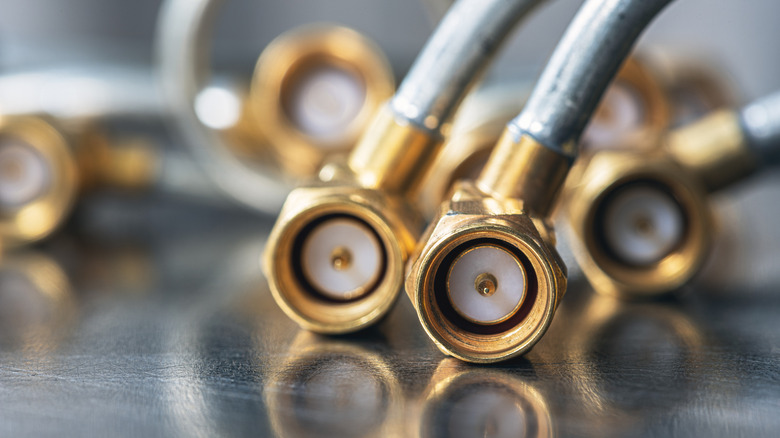 Coax cable ends on a shiny table
