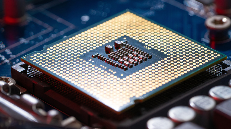 An upside down CPU on motherboard