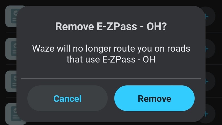 Waze toll road setting screenshot