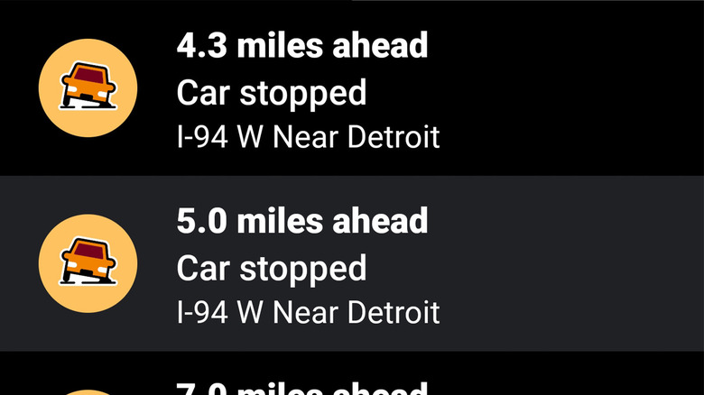 Waze app showing hazards ahead
