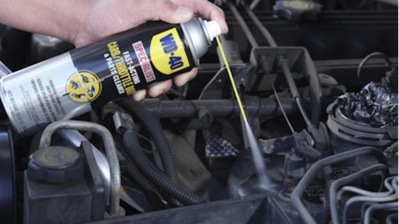 WD-40 Carb/Throttle Body Cleaner in use
