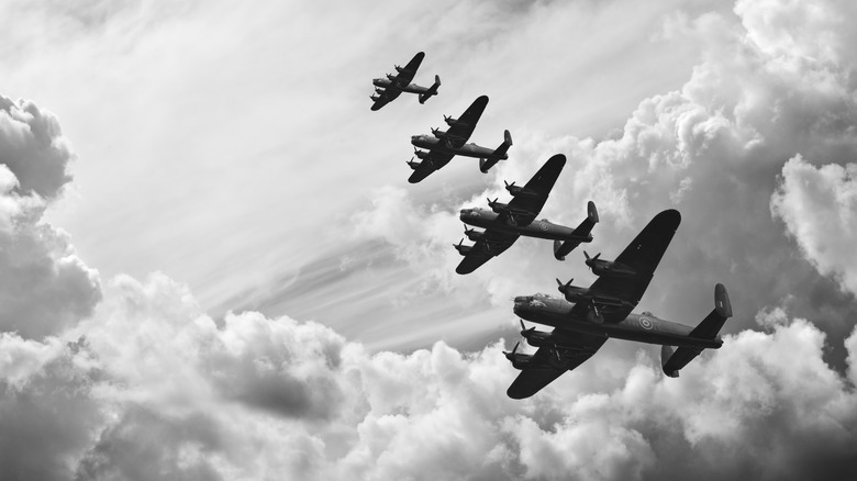 Bombers flying in formation, WWII