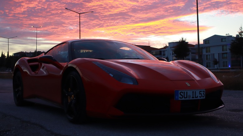ferrari 488 gtb v8 engine sunset