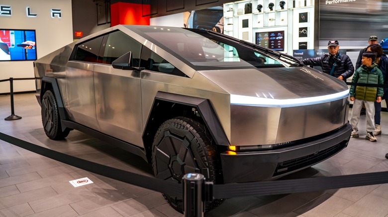 Tesla Cybertruck in a showroom