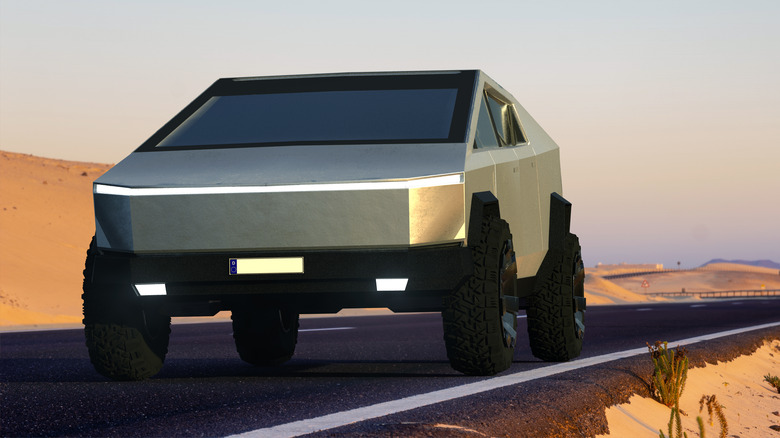 Cybertruck on a desert road