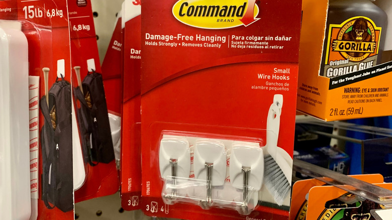 A pack of metal 3M Command hooks on sale in a store