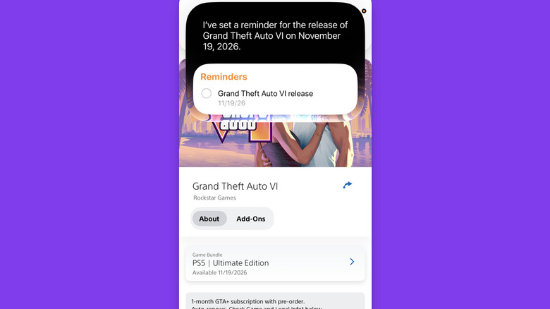 Siri onscreen awareness adding GTA 6 reminder