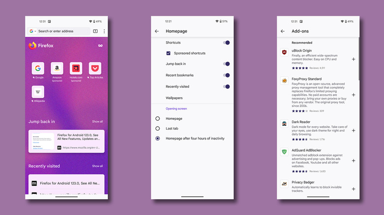 Firefox options on Android