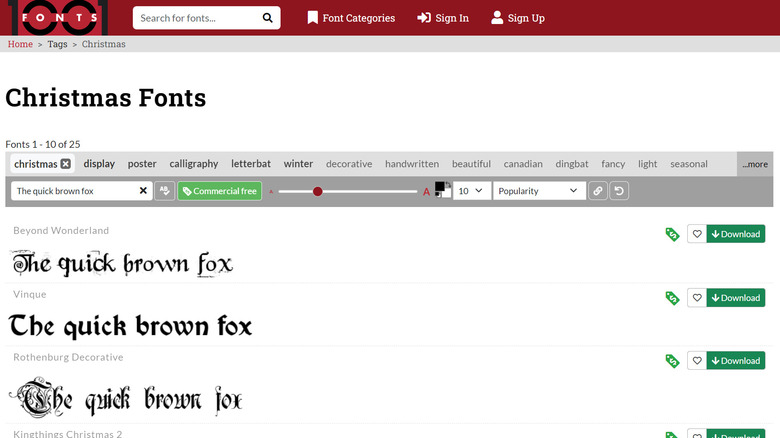 1001 fonts christmas style fonts
