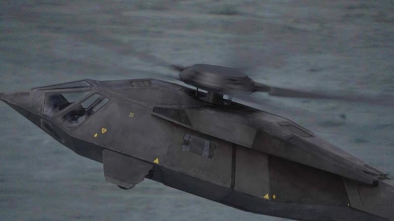 An MH-60 Silent Hawk flying in the film "Zero Dark Thirty"