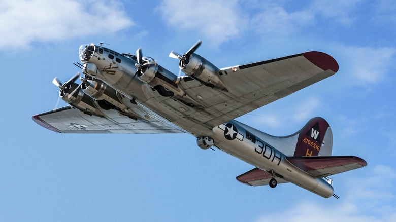 B17 Bomber climbing to altitude