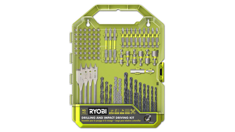 Ryobi 95-piece drill bit set on white background