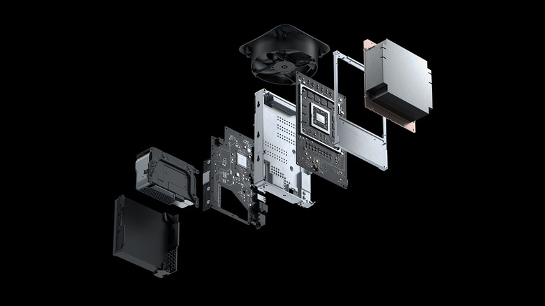 a blown up picture of the various parts of an xbox series x