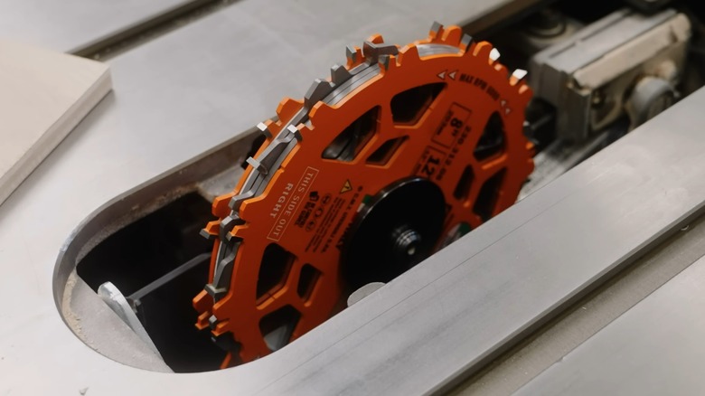 A dado blade stack in a table saw.