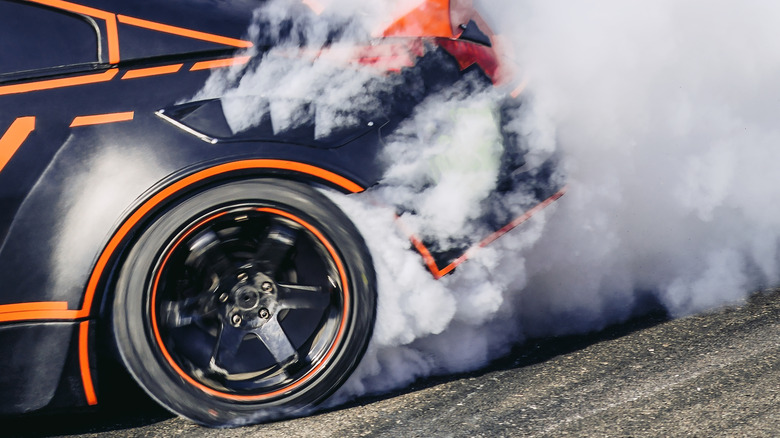 close up of tire during drift