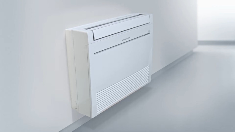 Mitsubishi Electric RapidHeat floor-mount mini split mounted on an interior wall