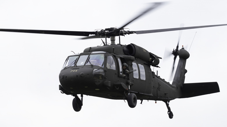 A Black Hawk helicopter in the air.