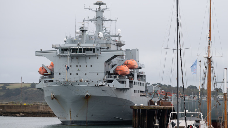 The RFA Argus at a dock.