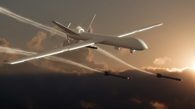 Unmanned aircraft flying and launching missiles