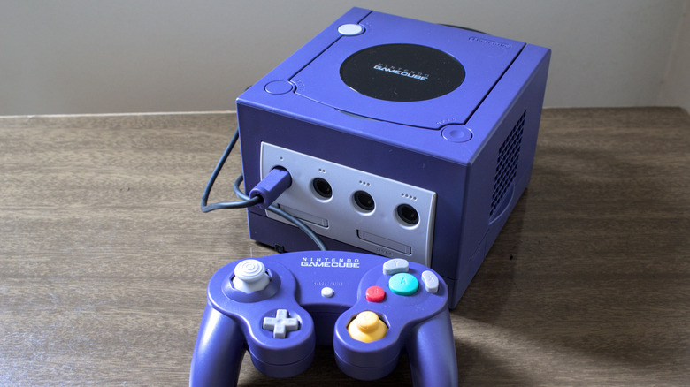 blue gamecube with controller