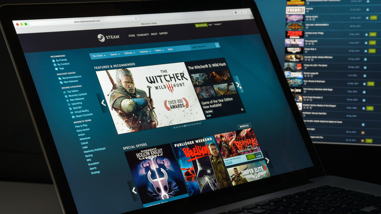 Laptop with Steam store displayed