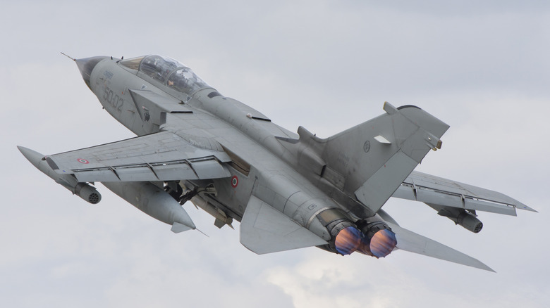 United Kingdom Tornado fighter jet wings fully deployed
