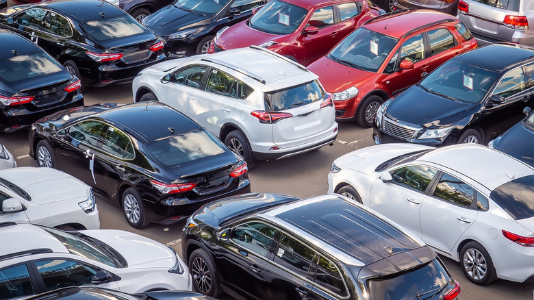 A packed used car lot