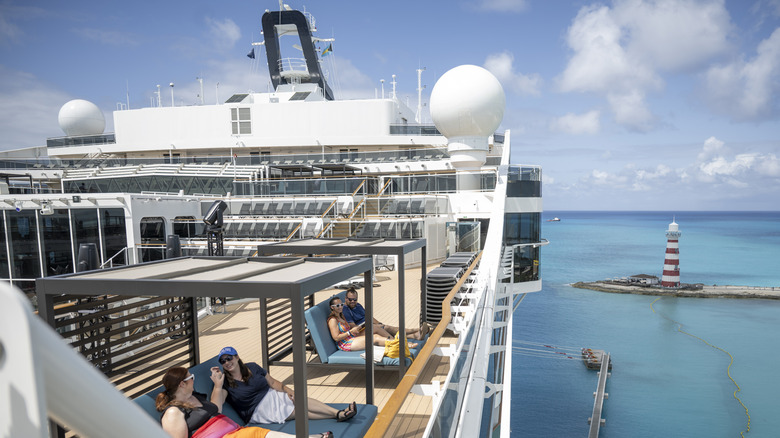 Aerial view of cruise ship deck