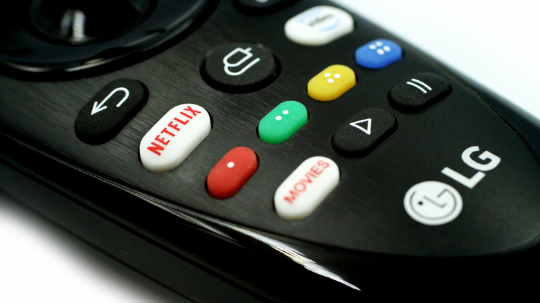 Close up of colored buttons on an LG remote