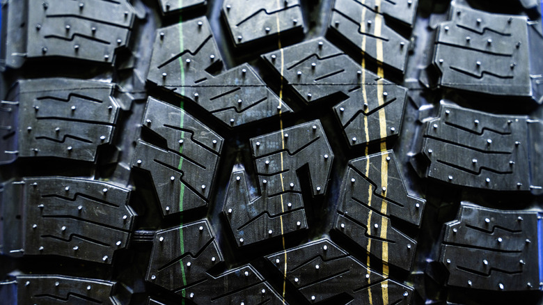 Close-up shot of colored stripes on new tires