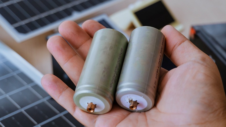 Person holding two LFP batteries in their hand