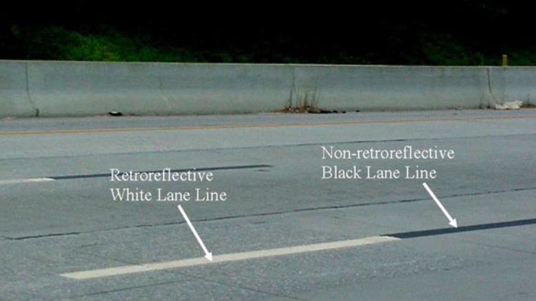 Close-up of contrast marker lane lines